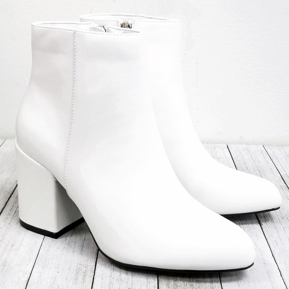 New White Chunky Heel Short Ankle Boots Booties - Picture 2 of 4